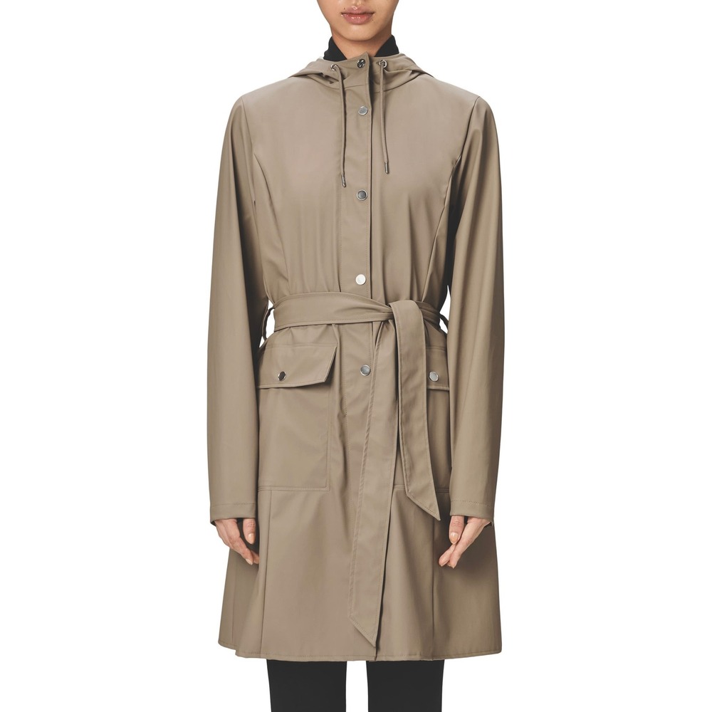 RAINS Curve Jacket Taupe Beige Waterproof Hooded Belted Raincoat Womens XS/S